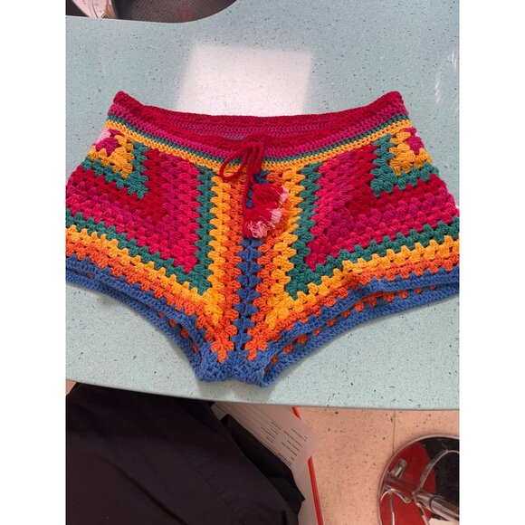 Farm Rio Womens Shorts Size Small Multicolor Crochet Striped Drawstring - Picture 8 of 10